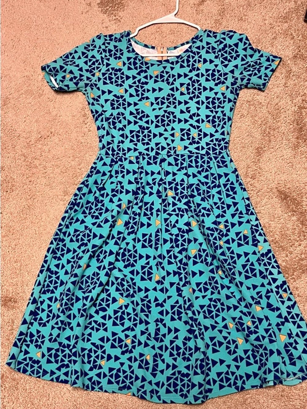LuLaRoe Teal Navy Geometric Fit-and-Flare Dress